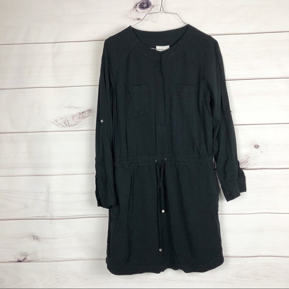 Lou & Grey for LOFT Black Drawstring Shirt Dress size XS